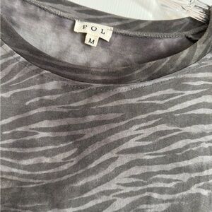 POL Vintage Wash Gray Zebra Top